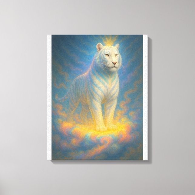 Celestial White Tiger King – Divine Light Guardian Canvas Print (Front)