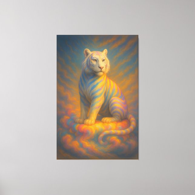 Celestial White Tiger – Rainbow Aura Guardian Fant Canvas Print (Front)