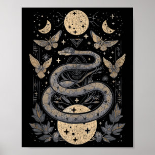 Celestial Wiccan Snake Moth Moon Phases Witch Paga Poster