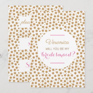 Celestial Will You Be My Bridesmaid Pink White Invitation