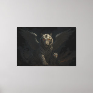 Celestial Winged White Tiger & Cub ManJiangHong Canvas Print