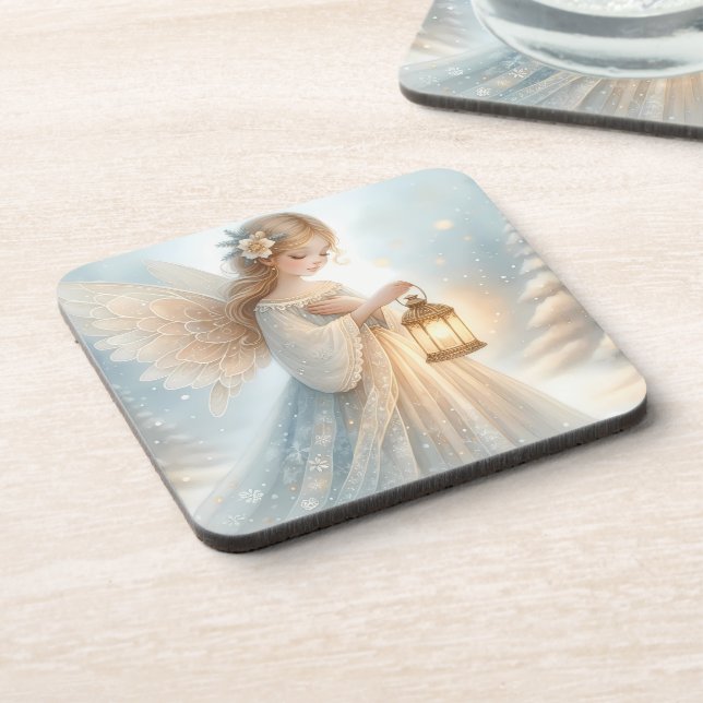 Celestial Winter Angel Lantern of Comfort Coaster (Left Side)