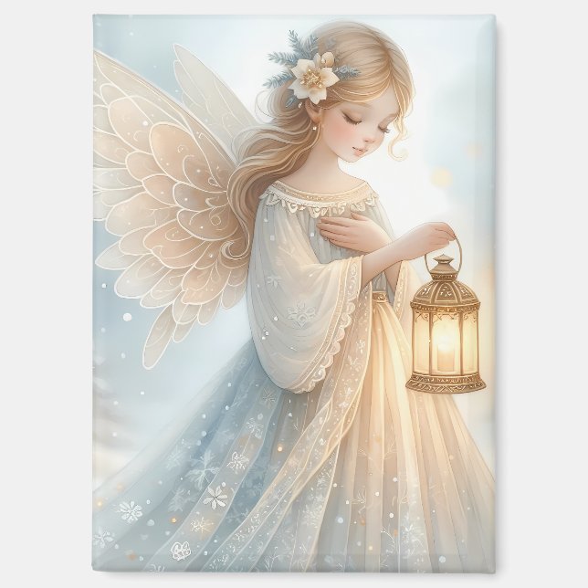 Celestial Winter Angel Lantern of Comfort Magnet (Front)