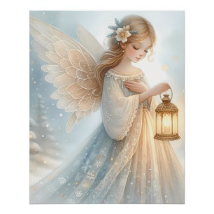 Celestial Winter Angel Lantern of Comfort Poster