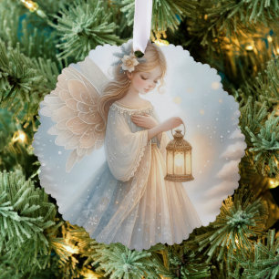 Celestial Winter Angel Lantern of Comfort Tree Decoration Card