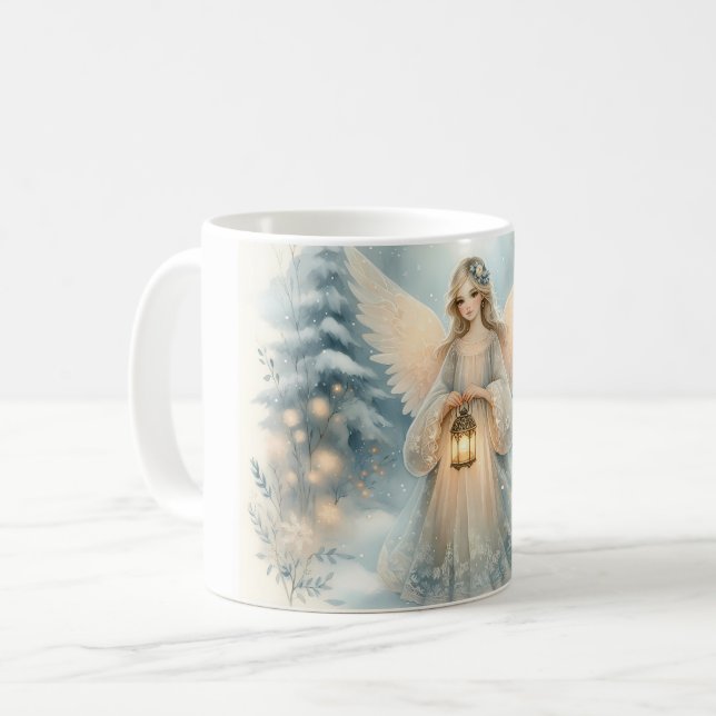 Celestial Winter Angel Lantern of Grace Coffee Mug (Front Left)