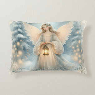 Celestial Winter Angel Lantern of Grace Decorative Cushion
