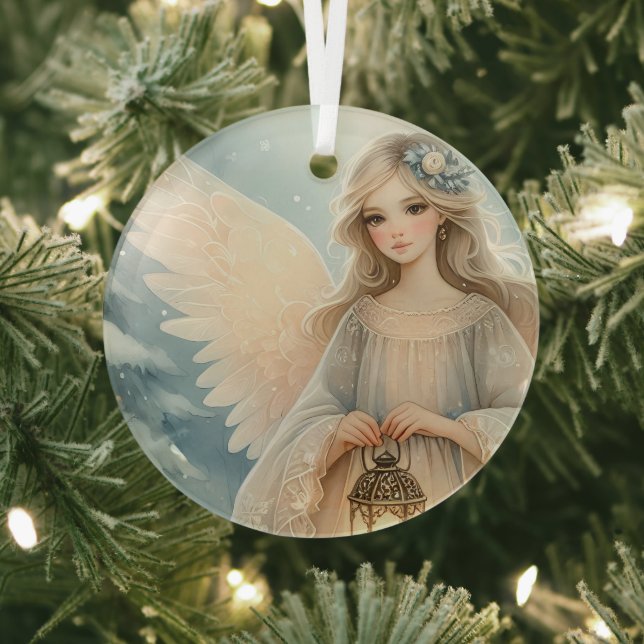Celestial Winter Angel Lantern of Grace Glass Tree Decoration (Insitu)