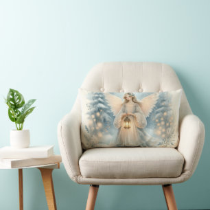 Celestial Winter Angel Lantern of Grace Lumbar Cushion