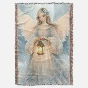 Celestial Winter Angel Lantern of Grace Throw Blanket