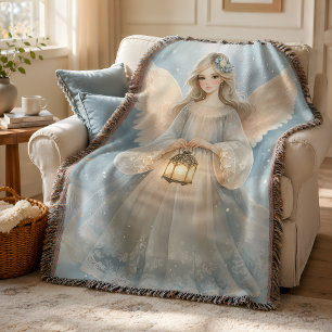 Celestial Winter Angel Lantern of Grace Throw Blanket