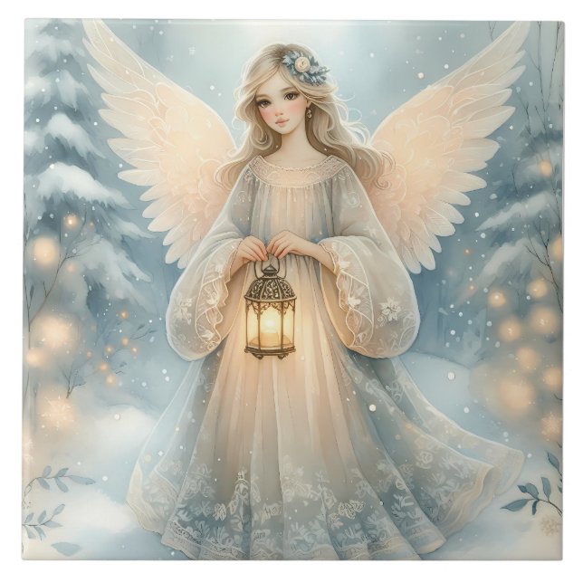 Celestial Winter Angel Lantern of Grace Tile (Front)