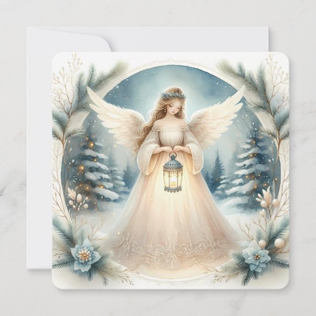 Celestial Winter Angel Lantern of Hope Card (Front)