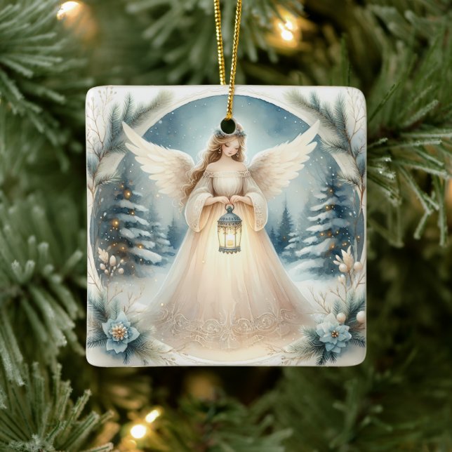 Celestial Winter Angel Lantern of Hope Ceramic Ornament (Tree)