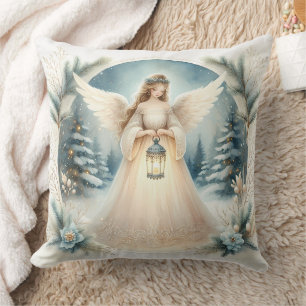 Celestial Winter Angel Lantern of Hope Cushion