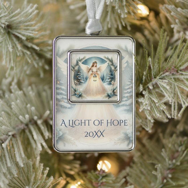 Celestial Winter Angel Lantern of Hope Silver Plated Framed Ornament (Tree)