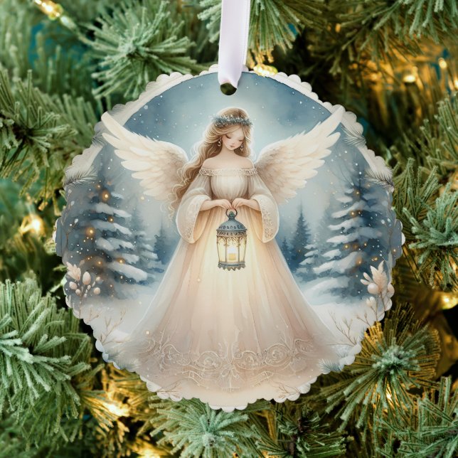 Celestial Winter Angel Lantern of Hope Tree Decoration Card (Insitu (Tree))