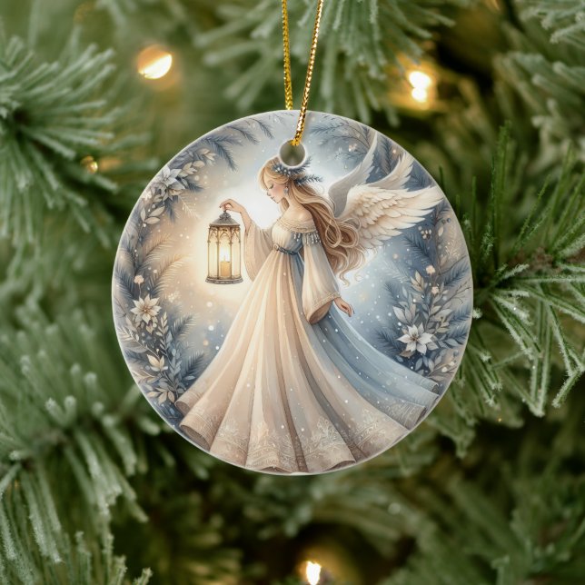 Celestial Winter Angel Lantern of Peace Ceramic Tree Decoration (Tree)