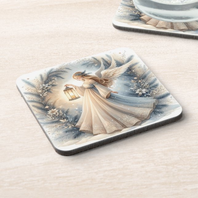 Celestial Winter Angel Lantern of Peace Coaster (Left Side)