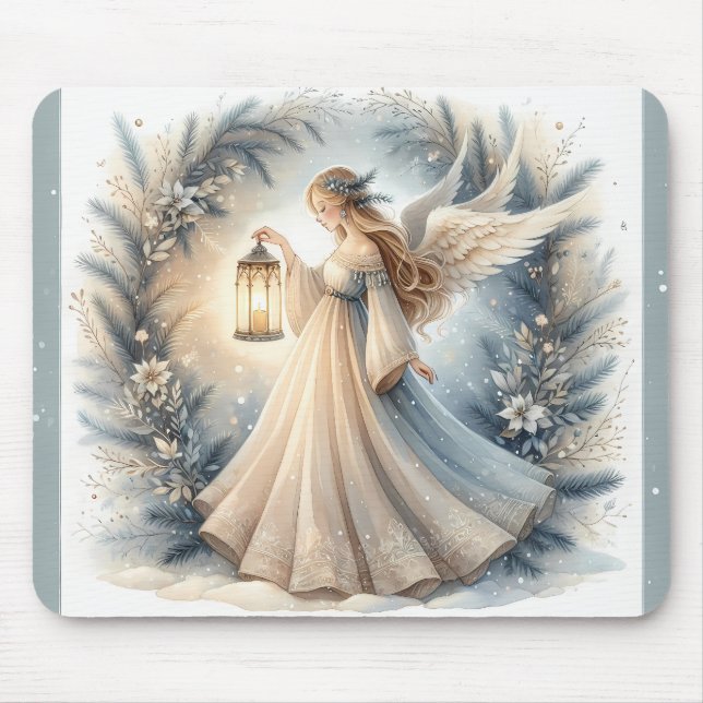 Celestial Winter Angel Lantern of Peace Mouse Pad (Front)