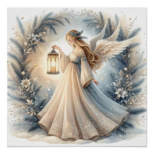 Celestial Winter Angel Lantern of Peace Poster