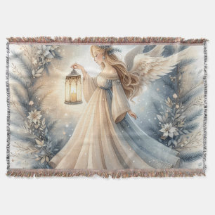Celestial Winter Angel Lantern of Peace Throw Blanket