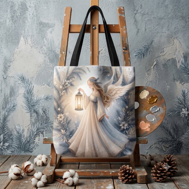Celestial Winter Angel Lantern of Peace Tote Bag (Celestial Winter Angel Lantern of Peace Tote Bag)