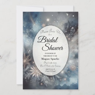 Celestial Winter Midnight Sparkle Bridal Shower Invitation