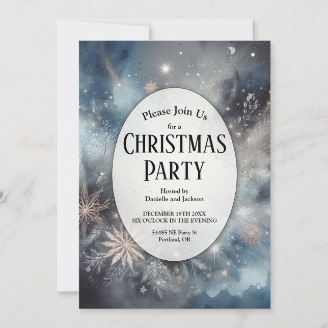Celestial Winter Midnight Sparkle Christmas Party Invitation (Front)