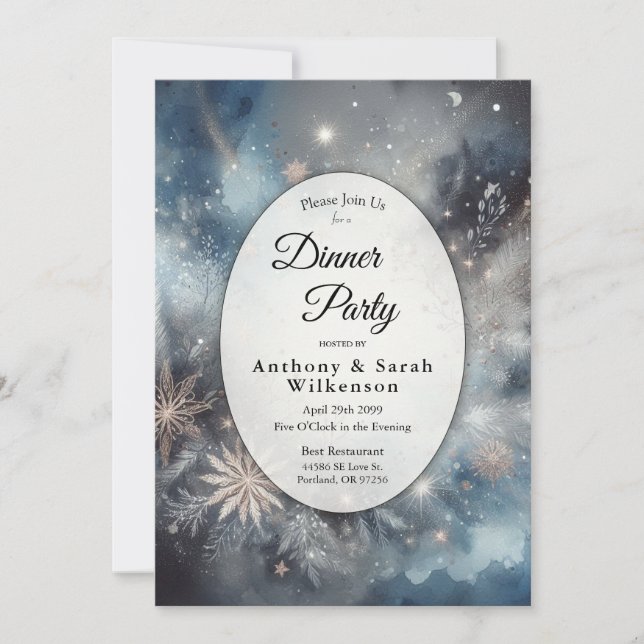 Celestial Winter Midnight Sparkle Dinner Party Invitation (Front)