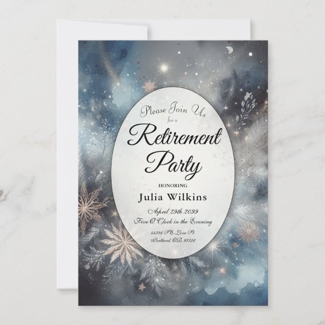 Celestial Winter Midnight Sparkle Retirement Party Invitation (Front)