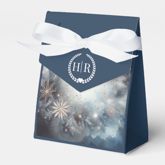 Celestial Winter Midnight Sparkle Wedding Favour Box (Front Side)
