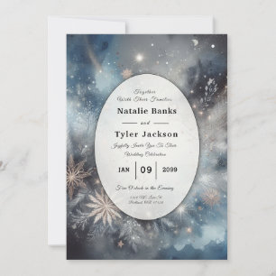 Celestial Winter Midnight Sparkle Wedding Invitation
