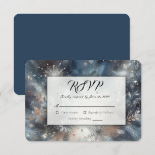 Celestial Winter Midnight Sparkle Wedding RSVP Card