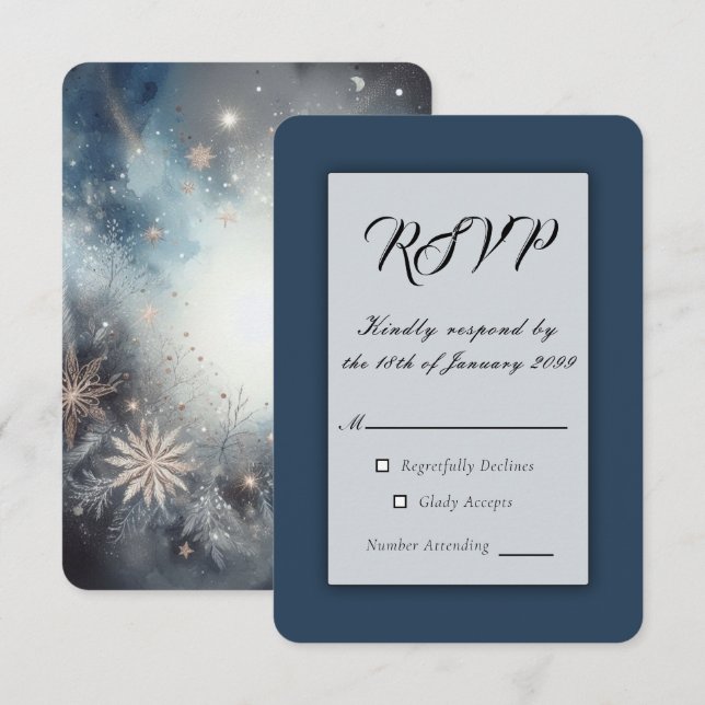 Celestial Winter Midnight Sparkle Wedding RSVP Card (Front/Back)