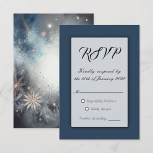 Celestial Winter Midnight Sparkle Wedding RSVP Card