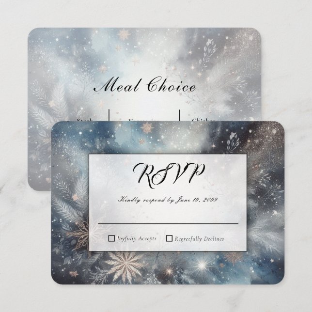 Celestial Winter Midnight Sparkle Wedding RSVP Card (Front/Back)