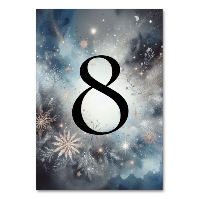 Celestial Winter Midnight Sparkle Wedding Table Number (Front)