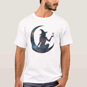 Celestial Witch on Moon Halloween Art T-Shirt