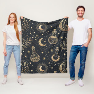 Celestial Witchcraft - Gold Moon, Potion Bottles Fleece Blanket