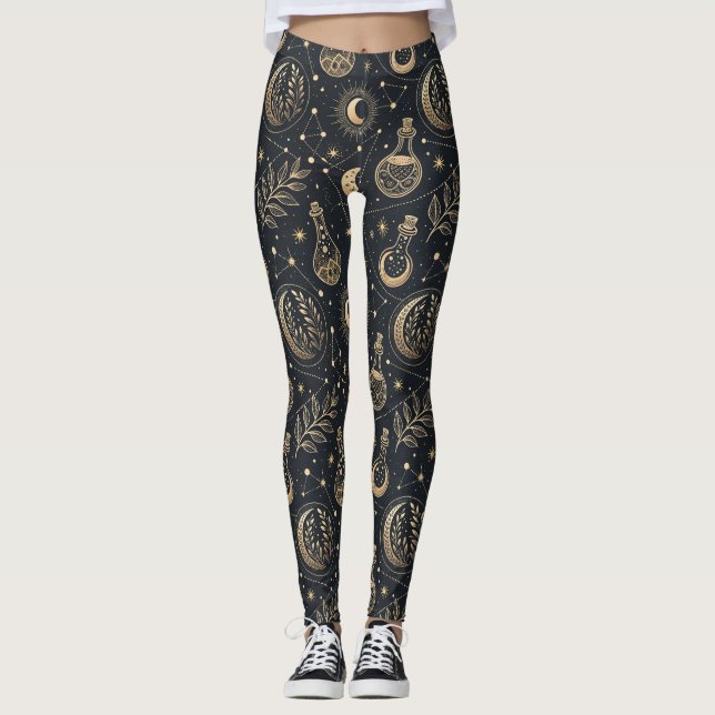 Celestial Witchcraft - Gold Moon, Potion Bottles Leggings (Front)
