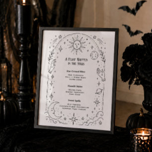 Celestial Witchy Halloween Bridal Shower Menu Poster