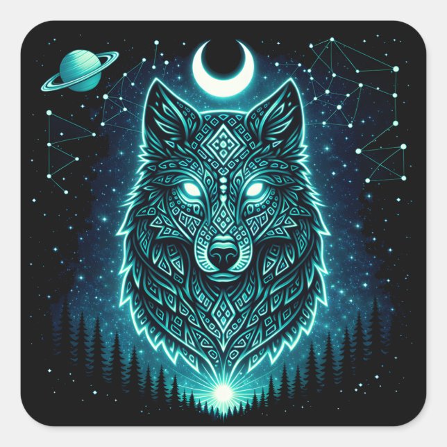 Celestial Wolf – Cosmic Howl Wildlife Galaxy Square Sticker (Front)