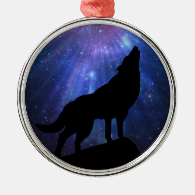 Celestial Wolf Metal Tree Decoration (Front)