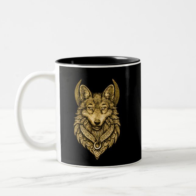 Celestial Wolf Moon Halo Art Two-Tone Coffee Mug (Left)
