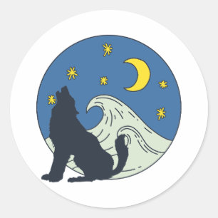 Celestial Wolf Mystical Art  Classic Round Sticker