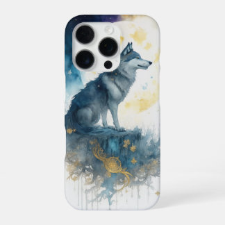 Celestial Wolf Night Sky Gold Filigree iPhone 16 P Pro Case