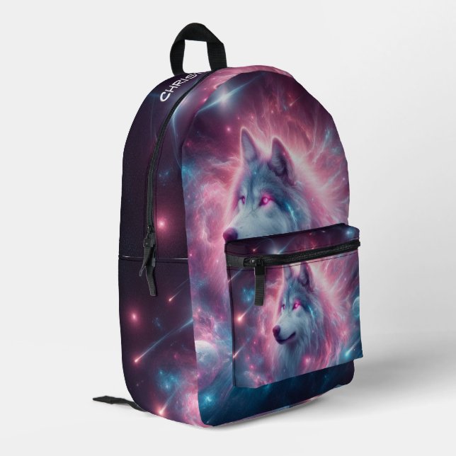 Celestial wolf personalised design2 printed backpack (Back Corner Left)
