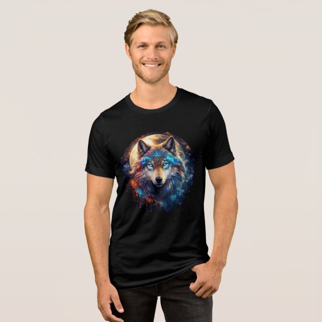 Celestial Wolf with Sacred Geometry Tri-Blend Shirt (Front Full)