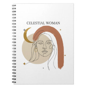 Celestial Woman Boho Minimalist Abstract Line Art Notebook
